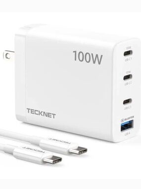 Tecknet 100W Usb-c Wall Charger, Tecknet 4 Port Gan Portable Fast Charger